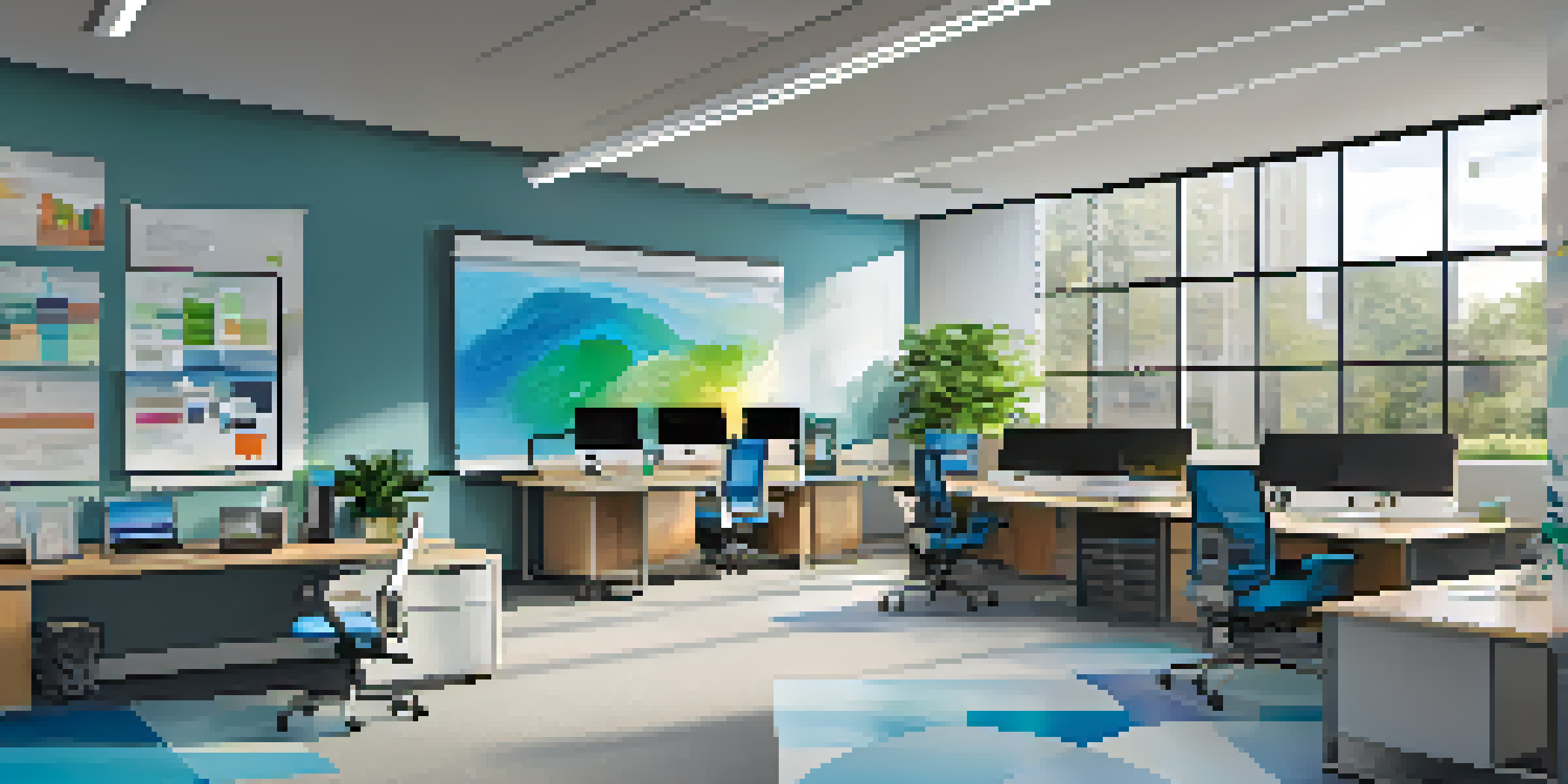 A bright office with ergonomic furniture and assistive technology, showcasing a commitment to digital accessibility.