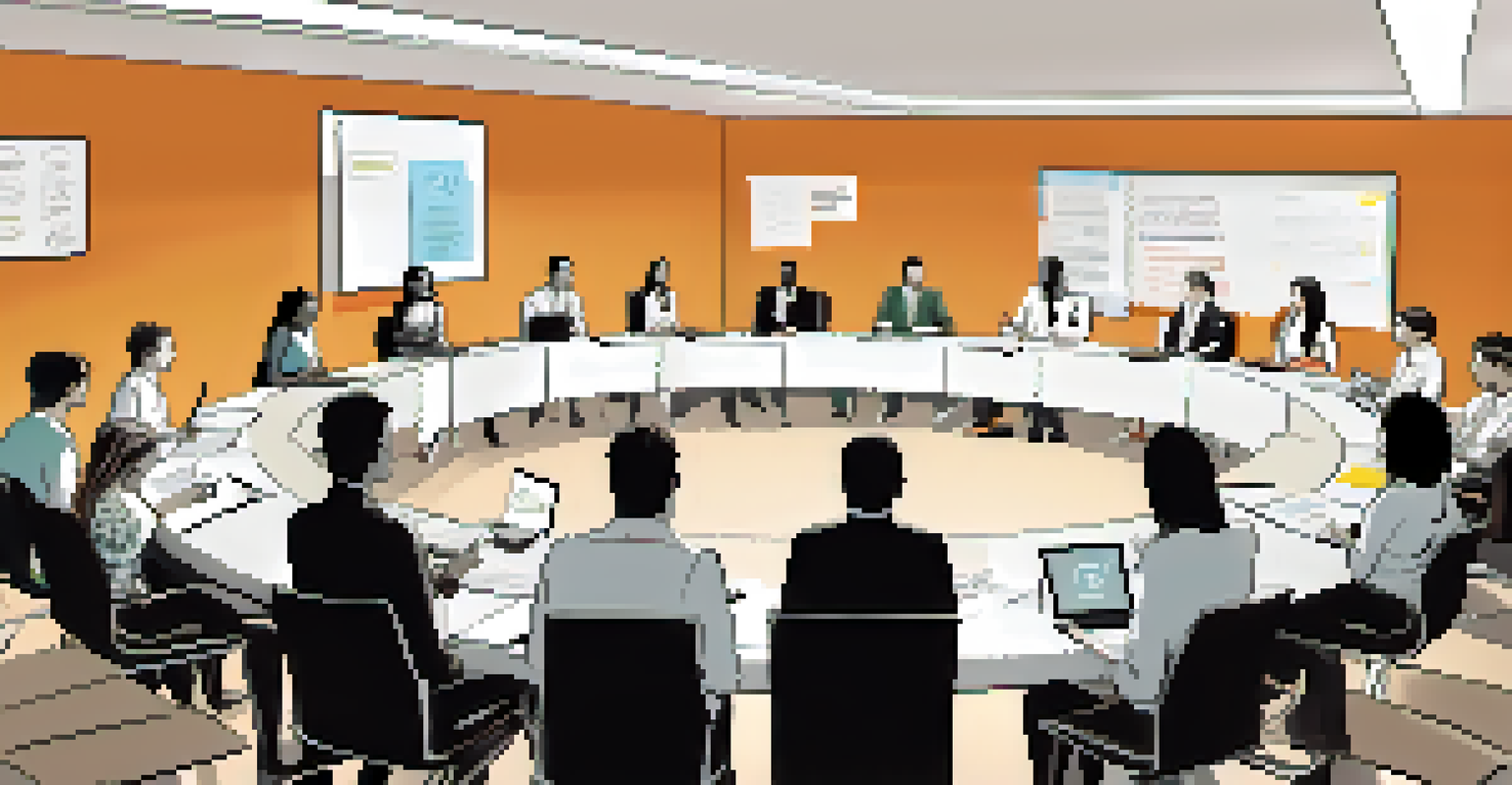 A customer feedback session in a modern office, with participants seated in a circle and a facilitator collecting responses.
