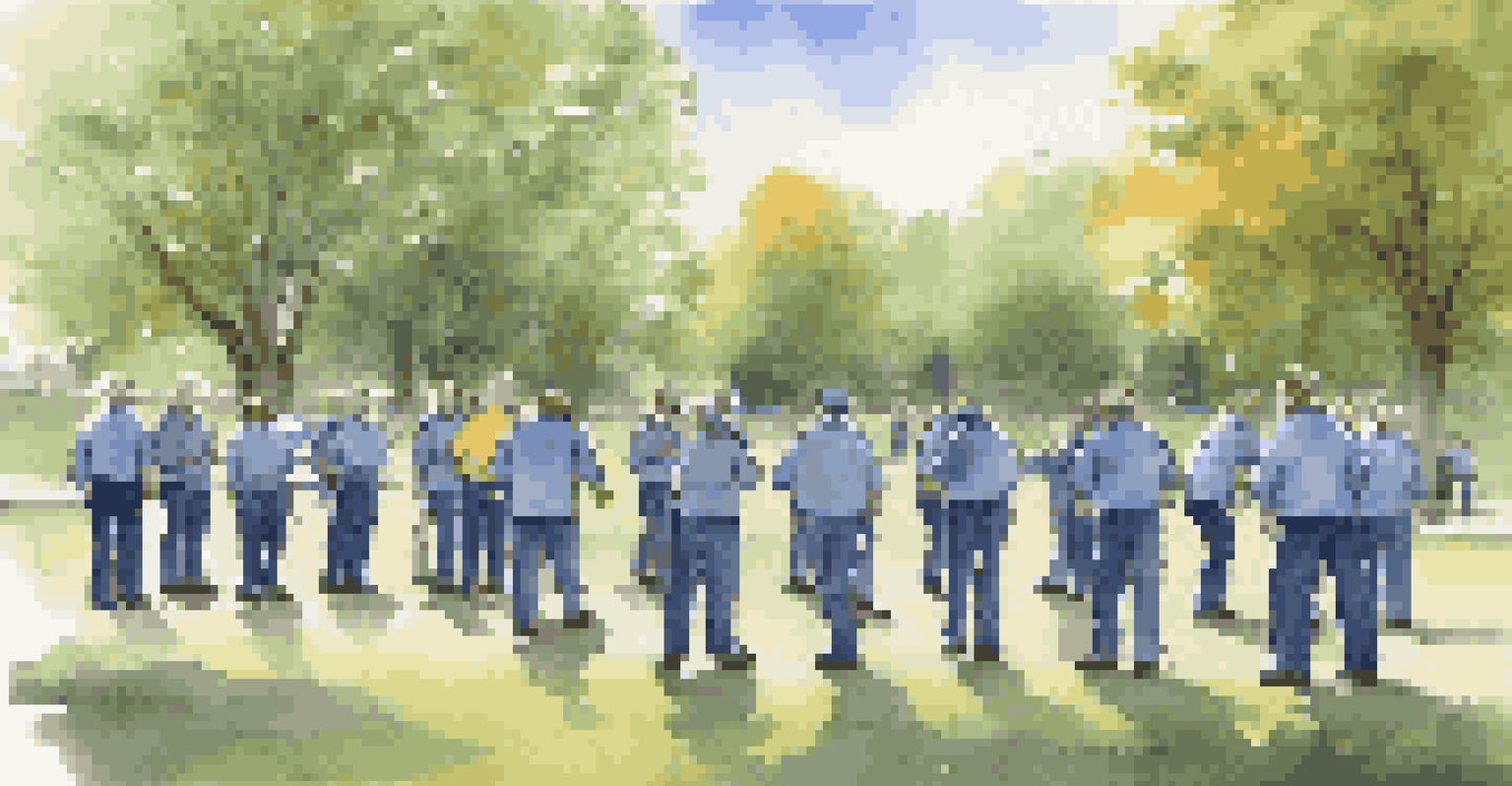 Crisis management team conducting a mock emergency drill outdoors in a park, involving communication and coordination.