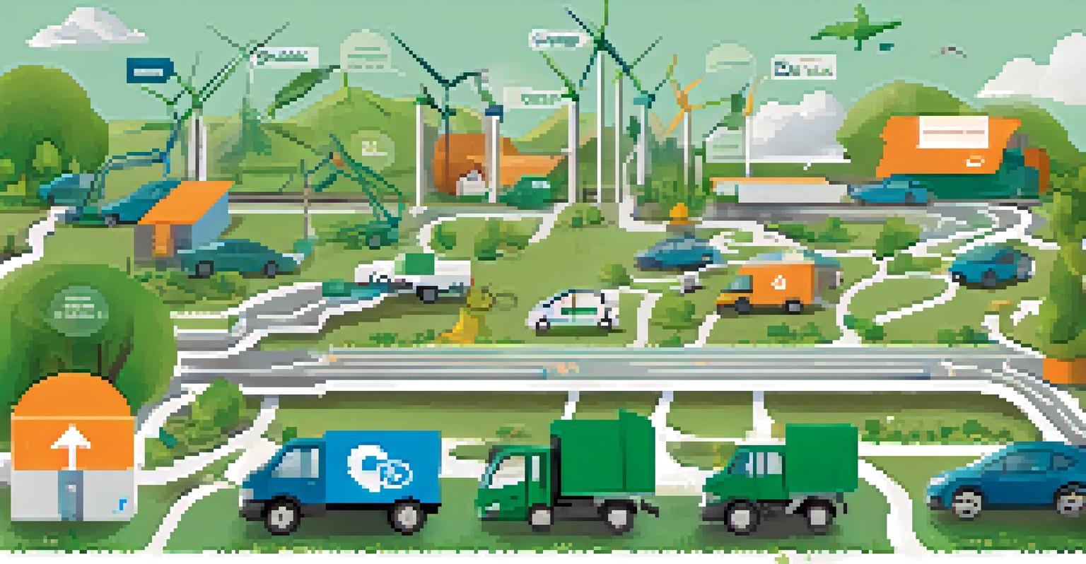 An infographic depicting circular supply chains with arrows and icons representing sustainability practices.
