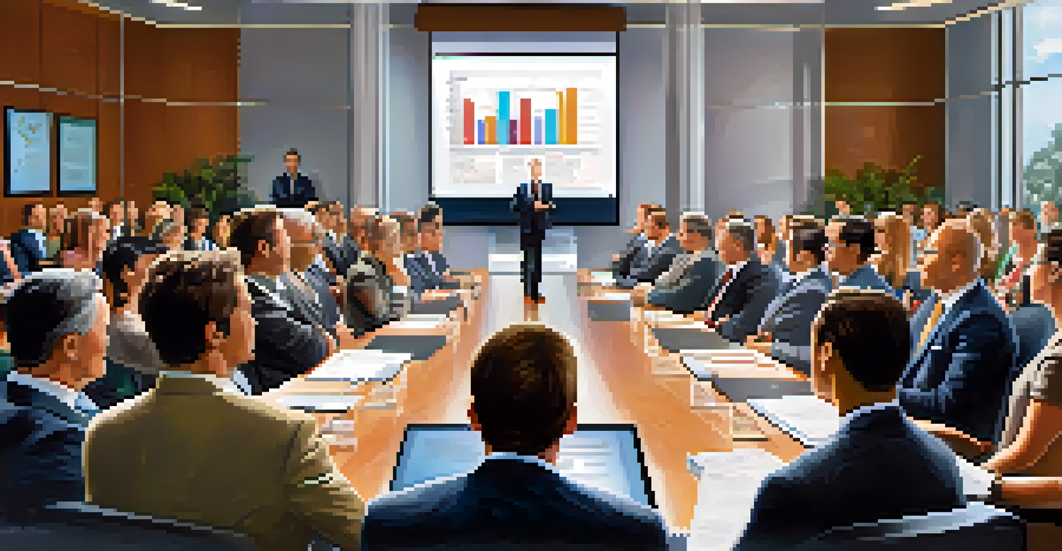 A business leader presenting on risk management to an attentive audience in a conference room.