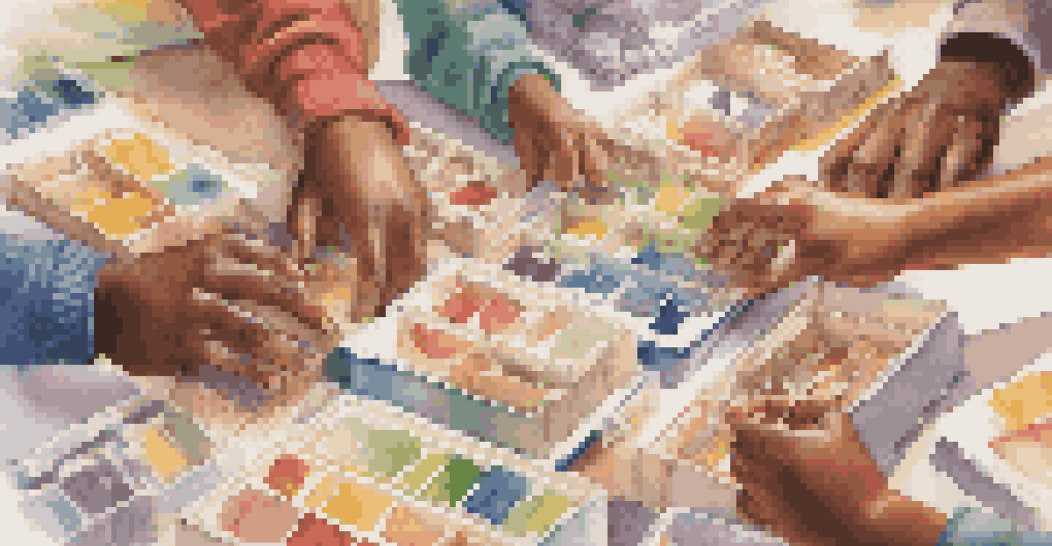 A close-up of diverse hands assembling educational kits for children, highlighting teamwork and collaboration in a community project.