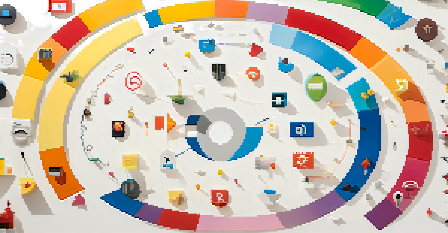 An abstract depiction of a feedback loop with circular arrows and icons representing positive and negative reviews.