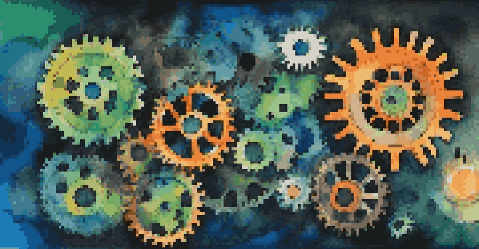 An abstract image depicting colorful gears and light bulbs interconnected, symbolizing innovation and creativity.
