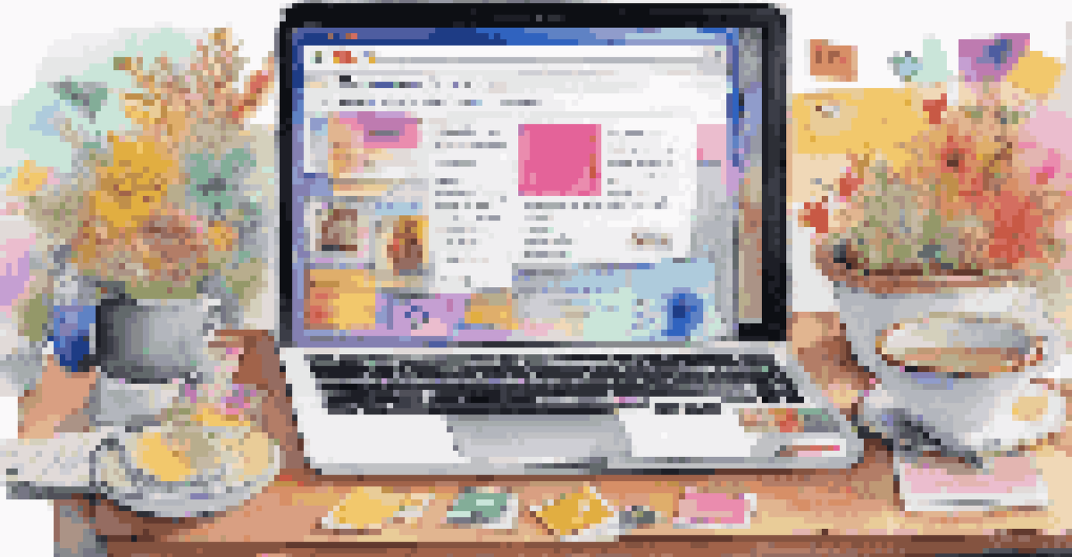 A laptop displaying a lively social media feed on a table with notes and a cup of tea, creating a warm and welcoming environment.