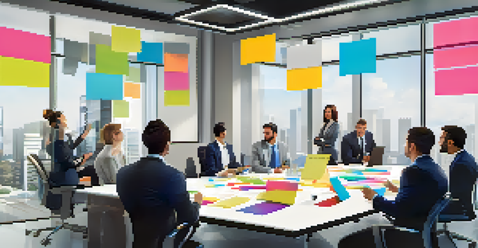 A diverse sales team collaborating in a bright, modern office during a brainstorming session.