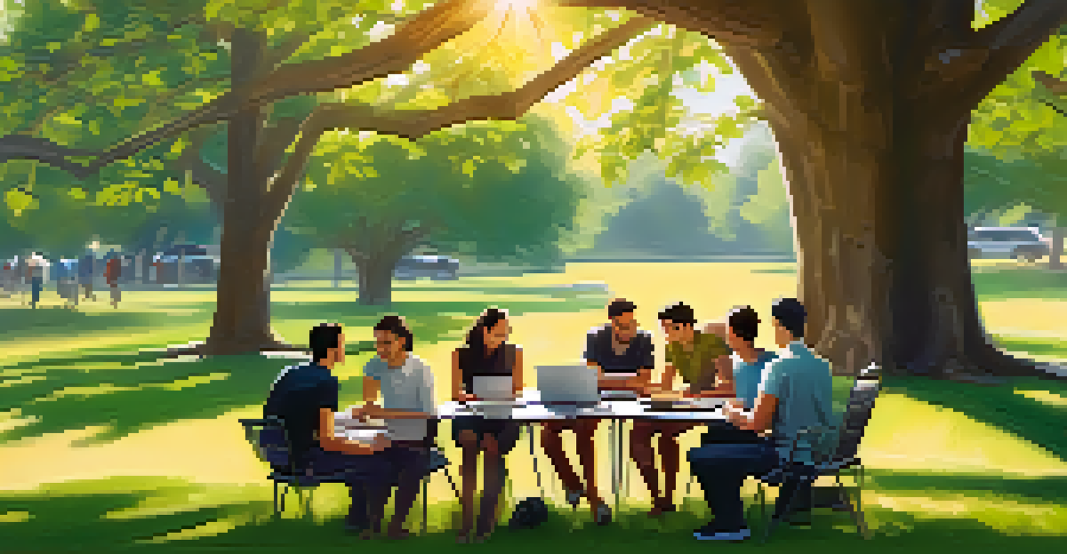 A team brainstorming in a park about resource allocation strategies, surrounded by nature.
