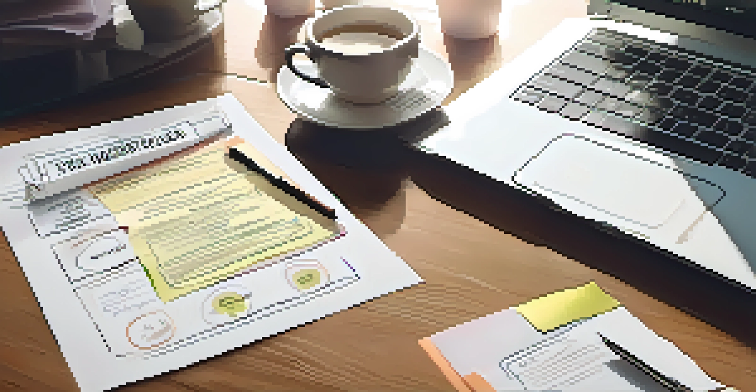 A close-up view of a crisis management plan document on a desk, surrounded by a laptop, coffee cup, and notepad.