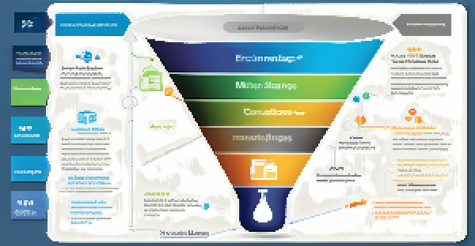 A colorful sales funnel diagram with stages labeled as awareness, consideration, and decision, showing a smooth transition of colors from blue to green.