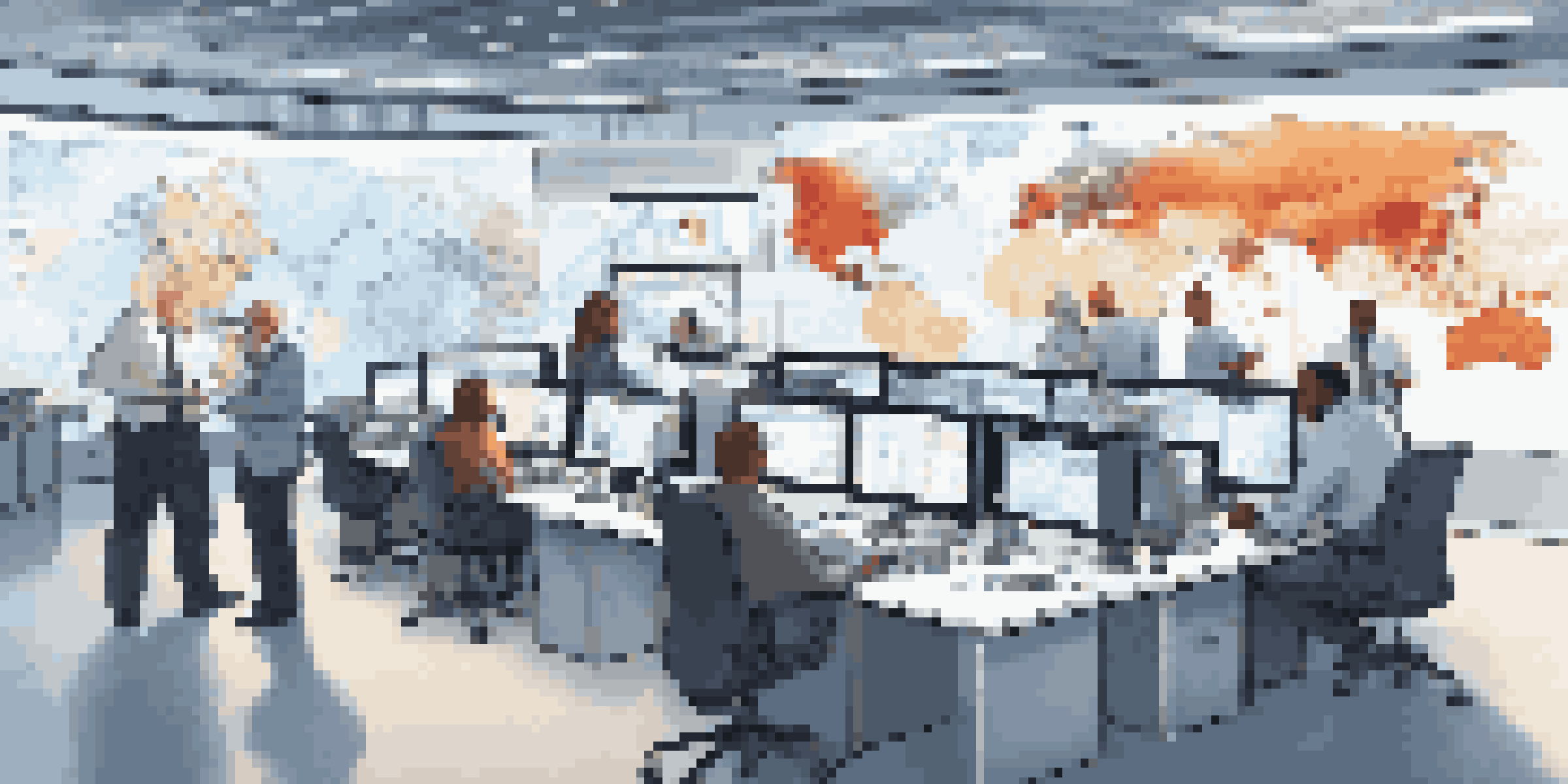 A diverse team of professionals in a high-tech control room working together to manage a crisis, with screens showing real-time data and maps.