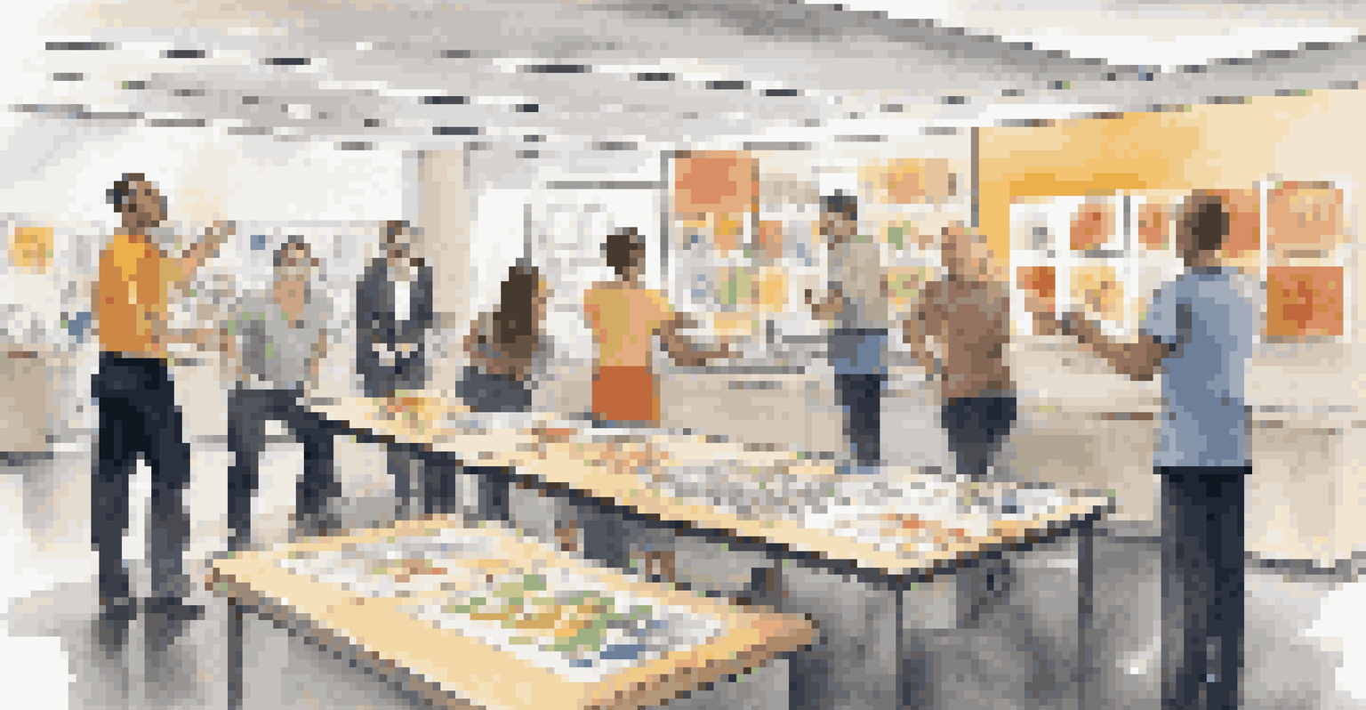 Diverse retail employees engaged in a training session focused on customer service skills under bright natural light.