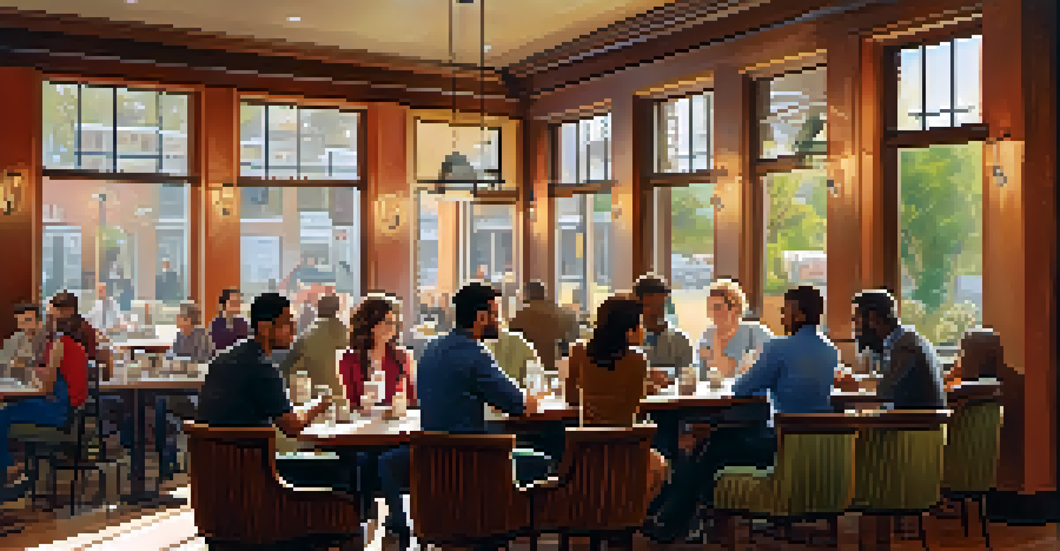 Professionals discussing business ideas in a cozy coffee shop filled with natural light.