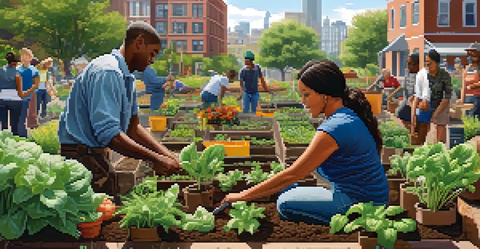 A diverse group working together in an urban garden.