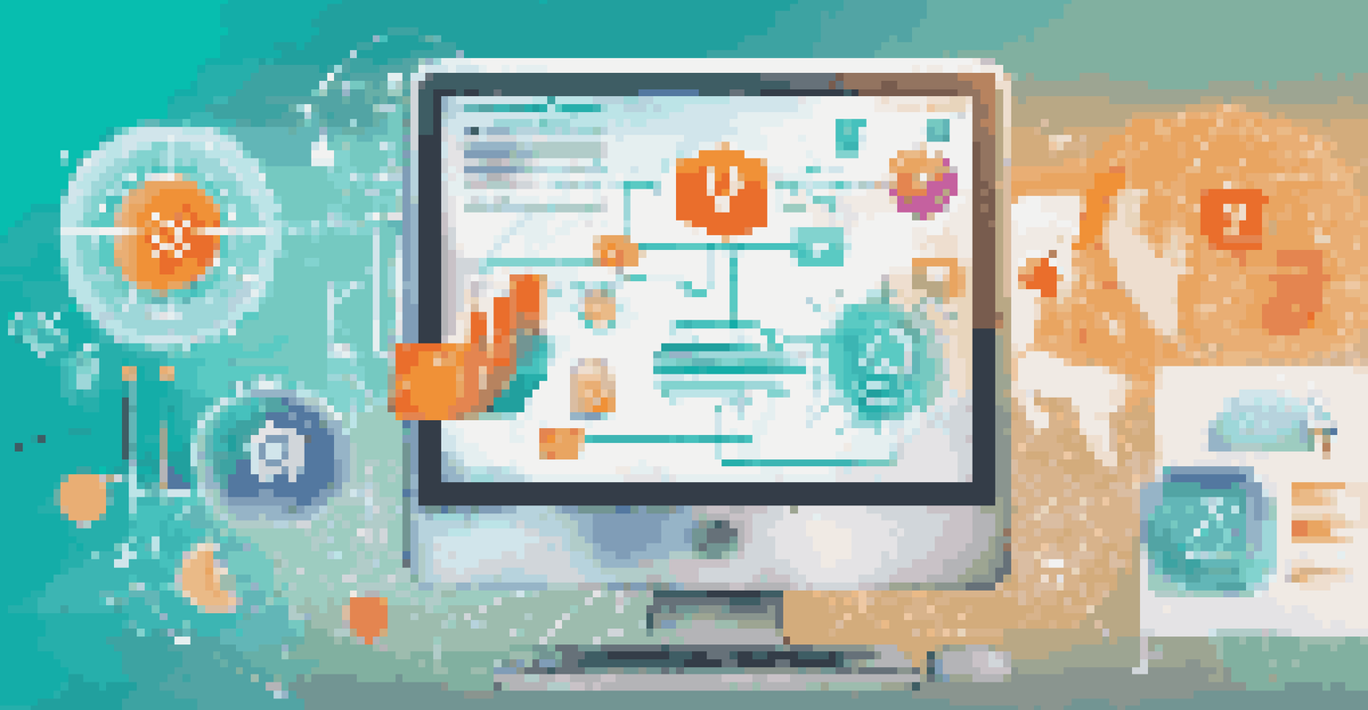 An abstract digital marketing concept with icons for retargeting and social media on a vibrant gradient background.