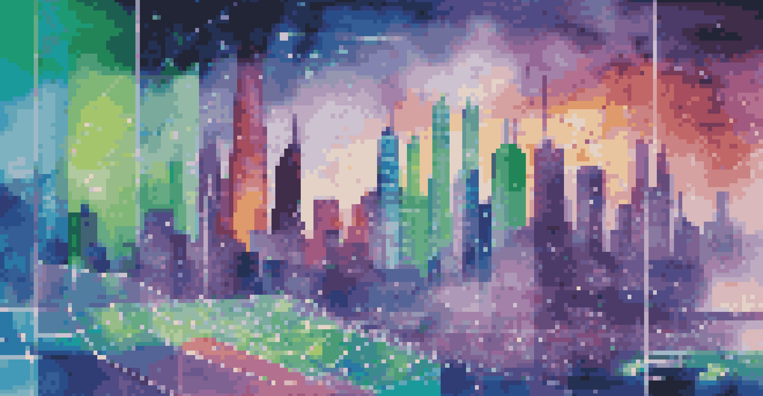An abstract representation of data analytics with colorful graphs and a digital tablet, set against a futuristic cityscape.