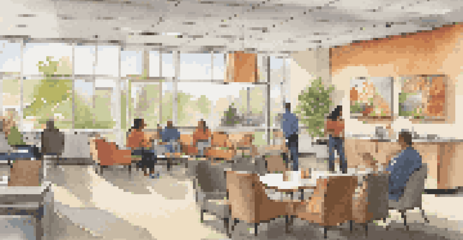 A cozy break room with employees enjoying coffee and snacks in a warm and inviting atmosphere.