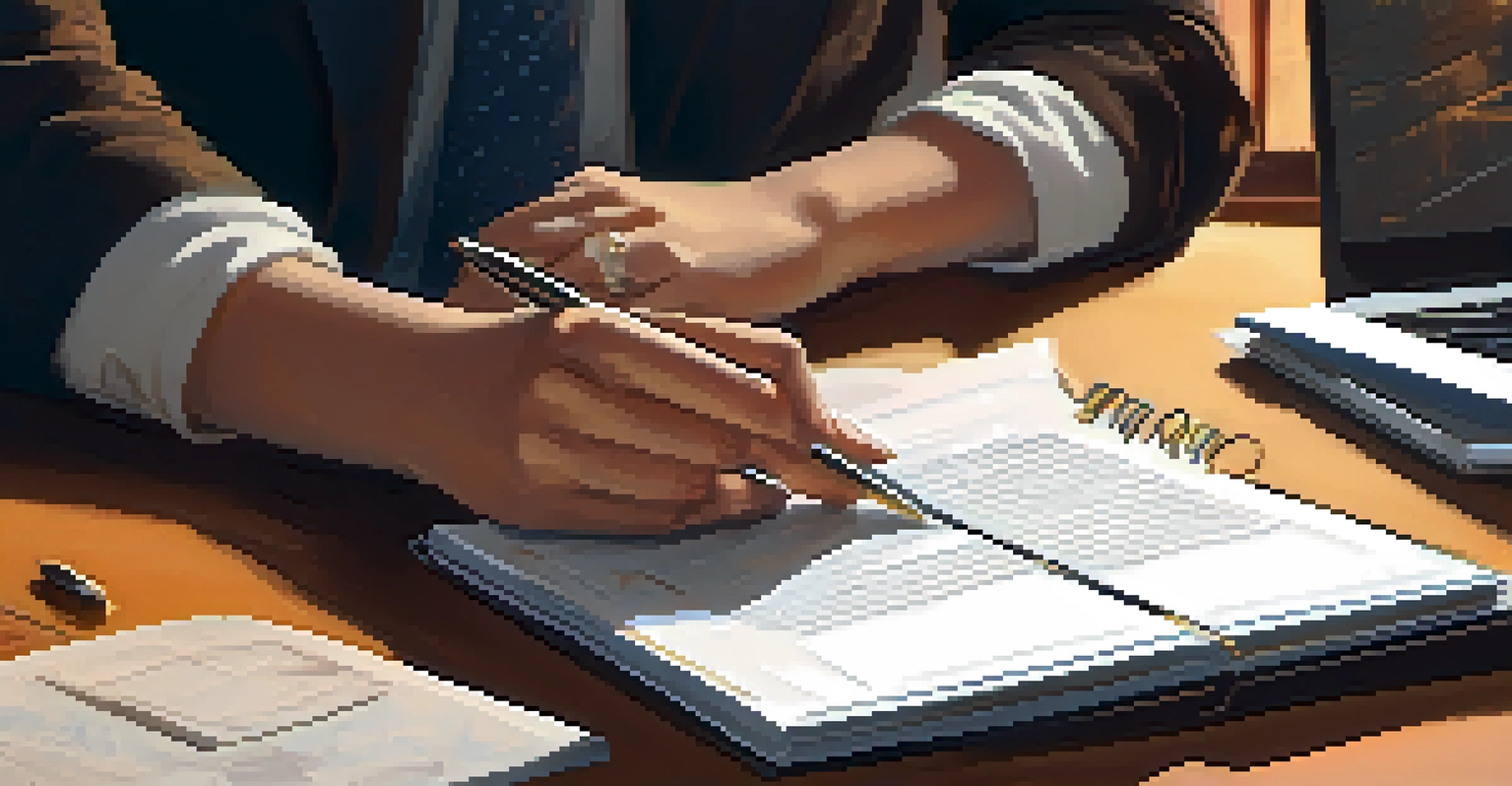 Close-up of hands typing on a laptop surrounded by books and a coffee cup in a cozy workspace.