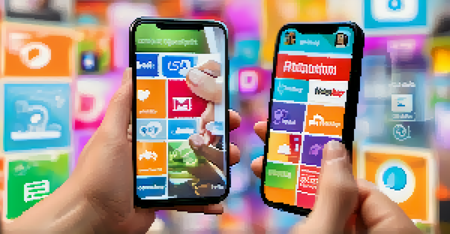 A close-up of hands holding a smartphone, viewing a crowdfunding campaign on social media with vibrant images.