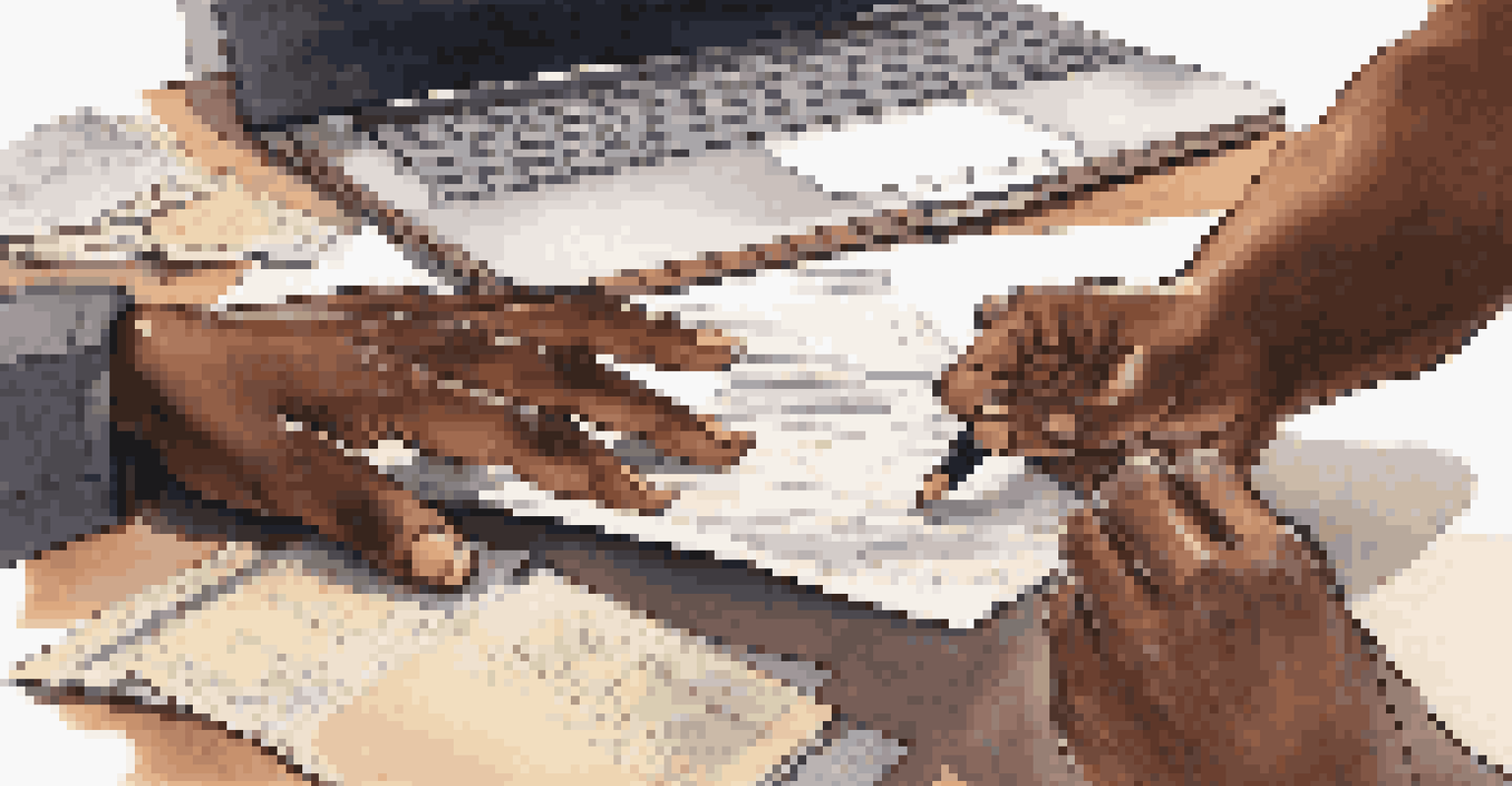 A close-up of two hands of different skin tones shaking over a desk, symbolizing unity and trust, with notes and a laptop in the background.