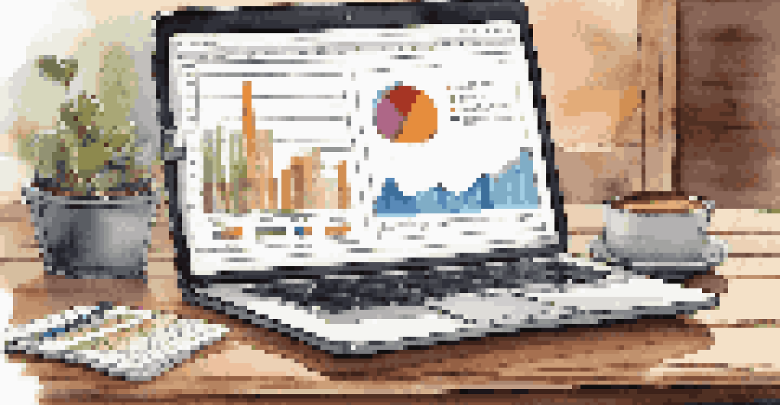 A laptop showing financial projections on a desk with a notepad and coffee cup.