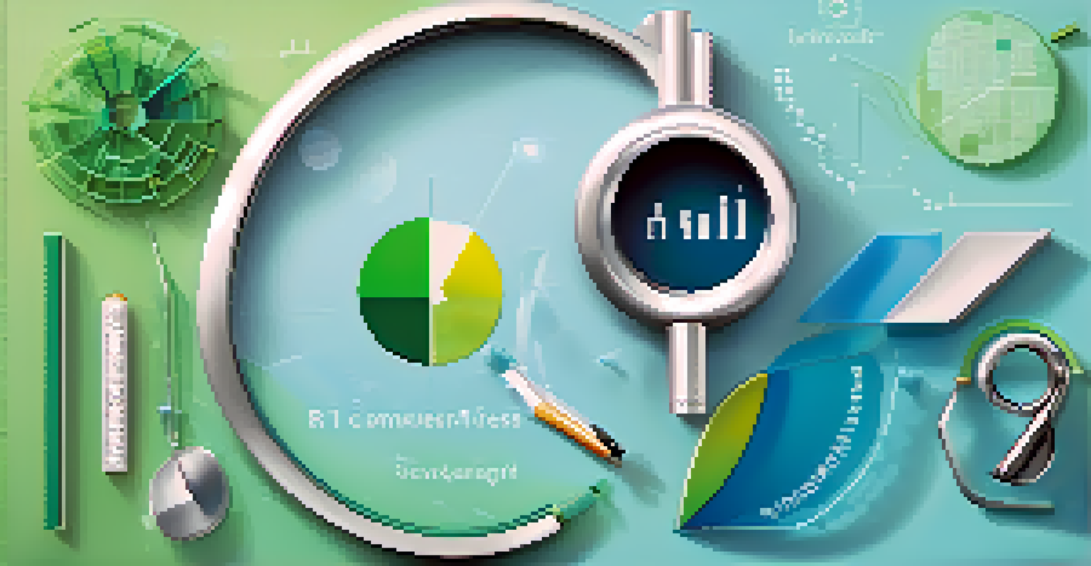 An abstract design illustrating competitor benchmarking with business icons and a gradient background.