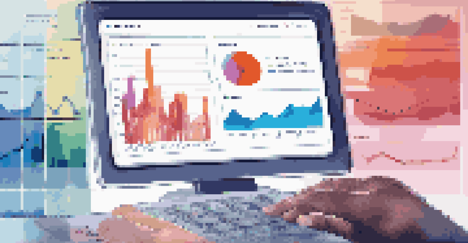 A close-up of a computer screen with a colorful financial analytics dashboard, highlighting graphs and metrics.