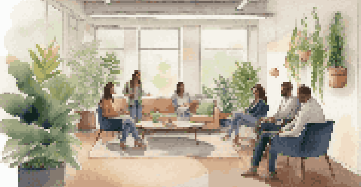 A leader discussing flexible work experiences with employees in a cozy lounge area, surrounded by plants and soft lighting.