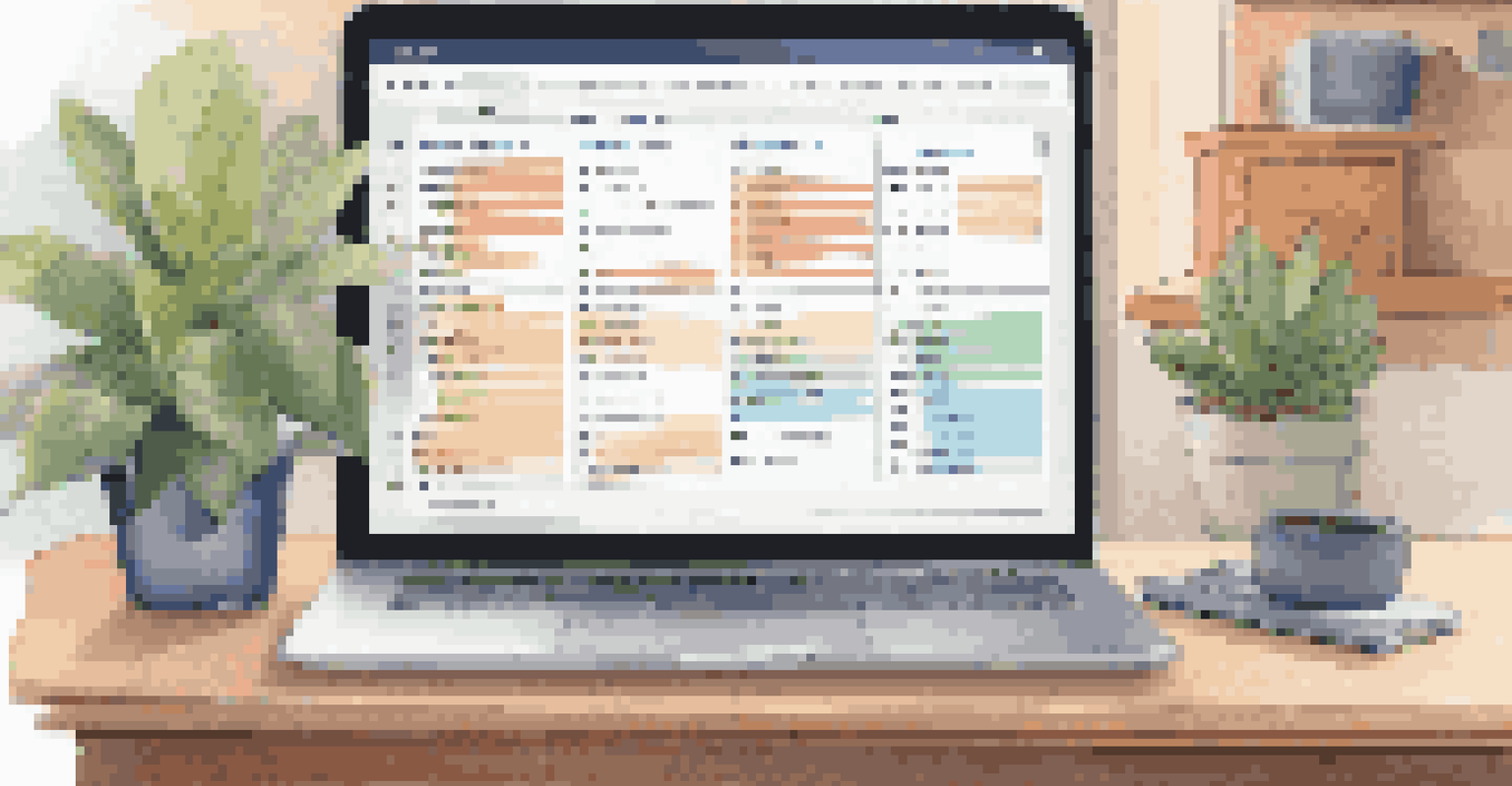 A structured onboarding schedule on a laptop in a cozy home office, with colorful sections and natural light.
