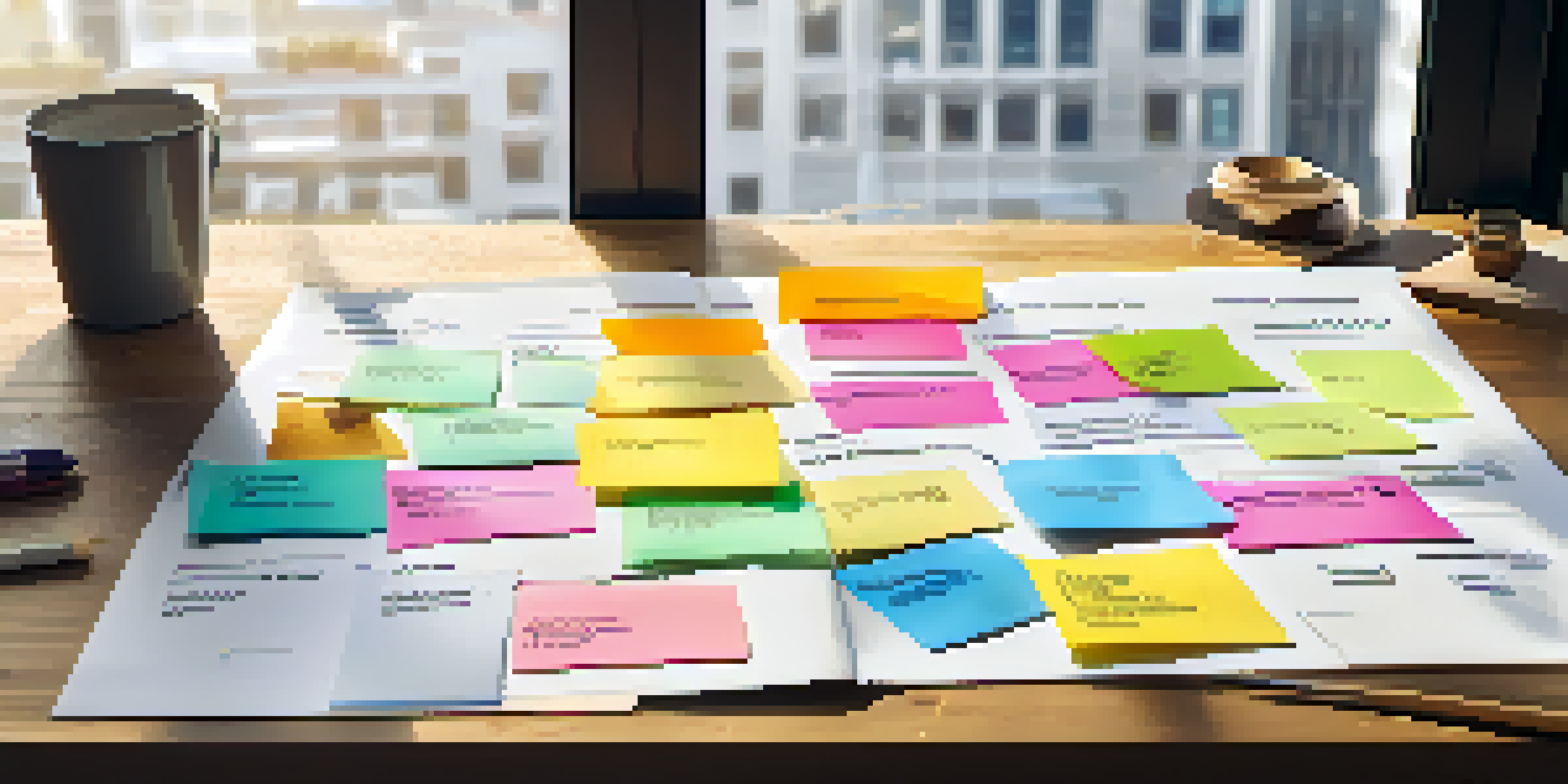 A Business Model Canvas laid out on a wooden table with colorful sticky notes and natural light illuminating the scene.