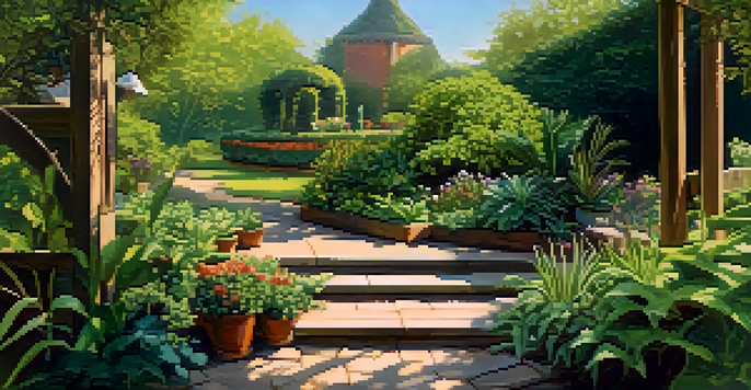A garden with plants at various growth stages under soft sunlight, symbolizing the sales funnel.