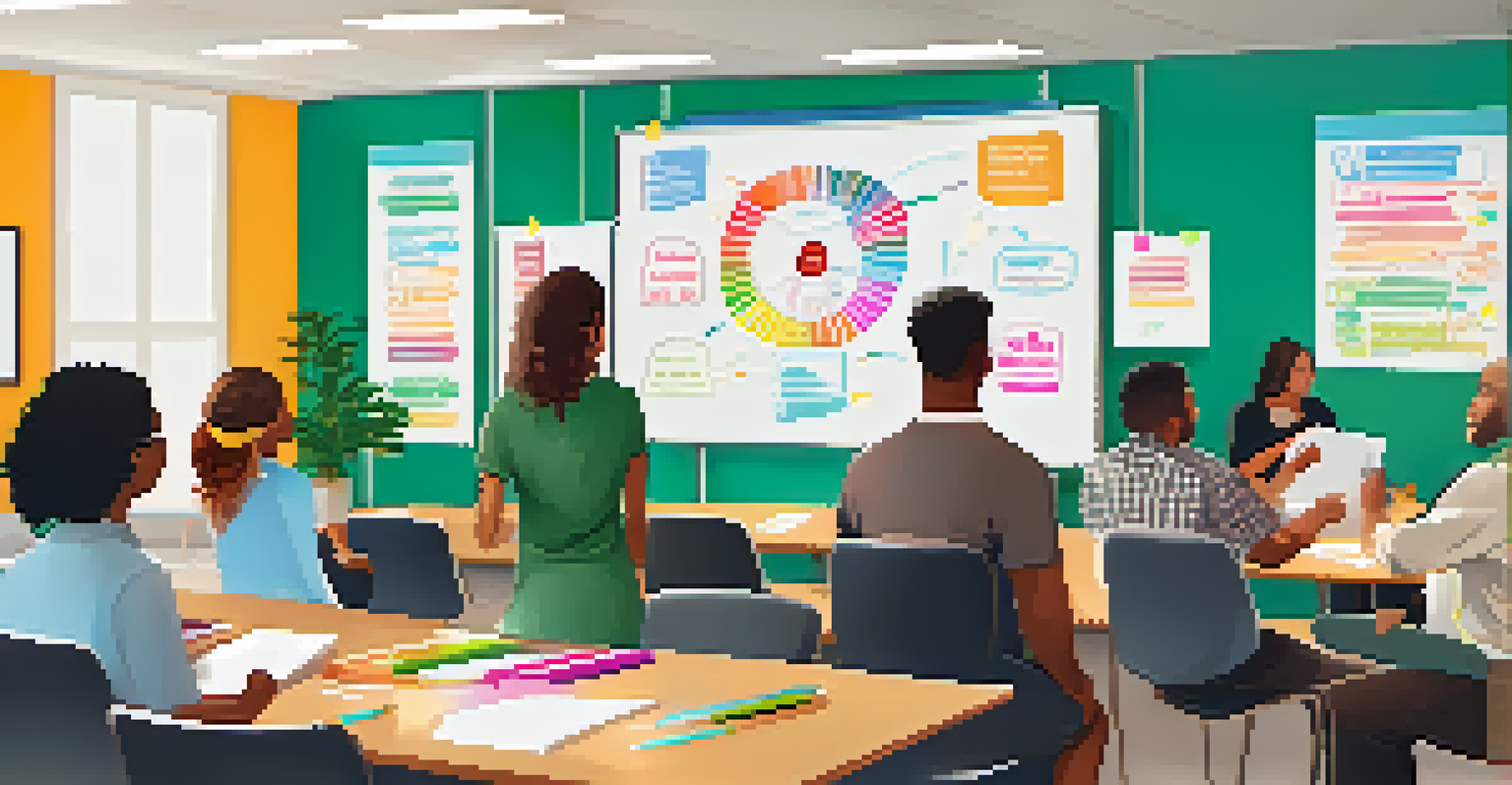 A professional development workshop with a facilitator and engaged participants in a bright conference room.