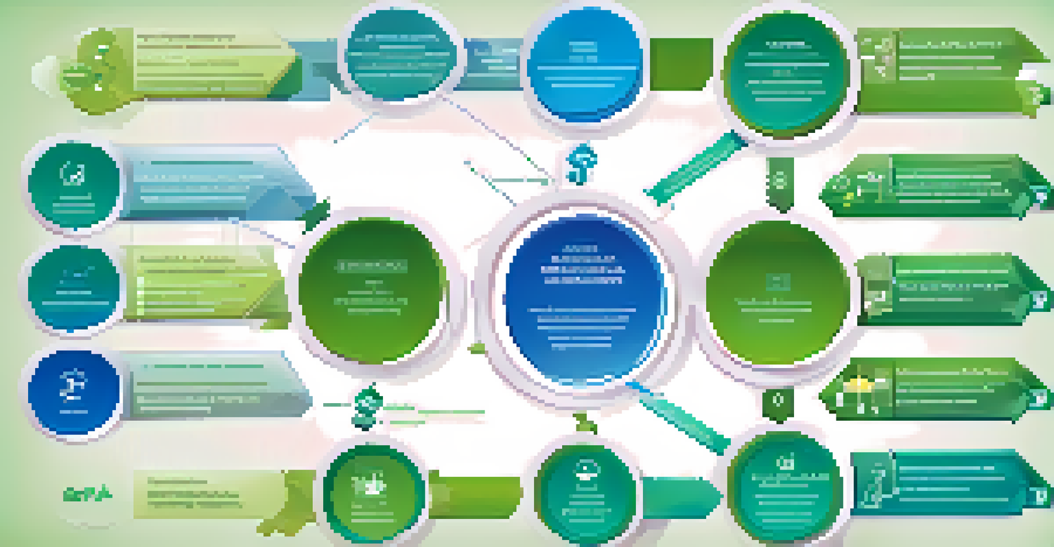 An infographic showing the steps of integrating Business Process Automation with icons and descriptions on a blue and green gradient background.