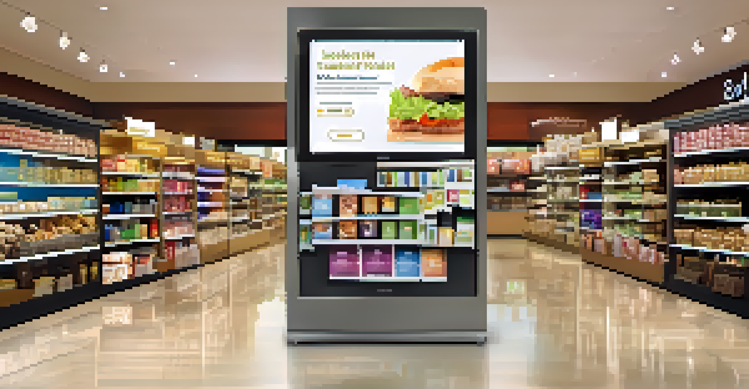 A digital screen displaying a loyalty program in a retail store, with customers engaging with staff.