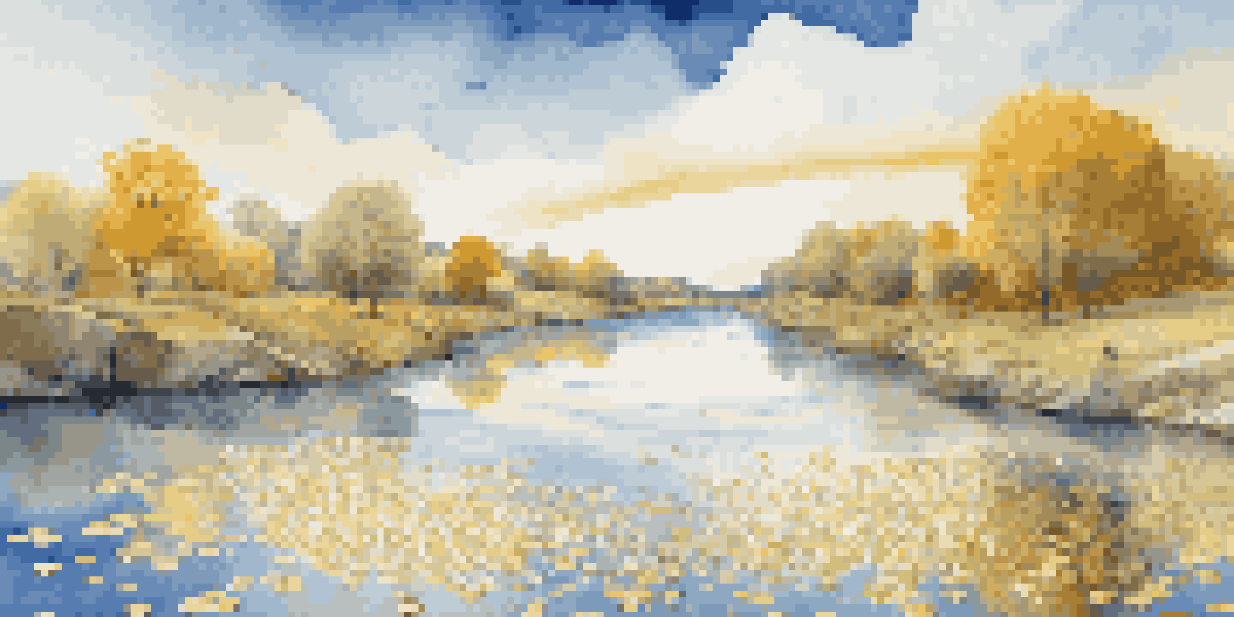 A peaceful landscape showing a river of data streams with golden nuggets along the banks, symbolizing valuable insights.