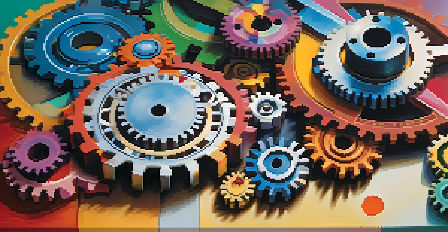 Abstract gears representing corporate governance interconnected in vibrant colors, symbolizing diversity and collaboration.