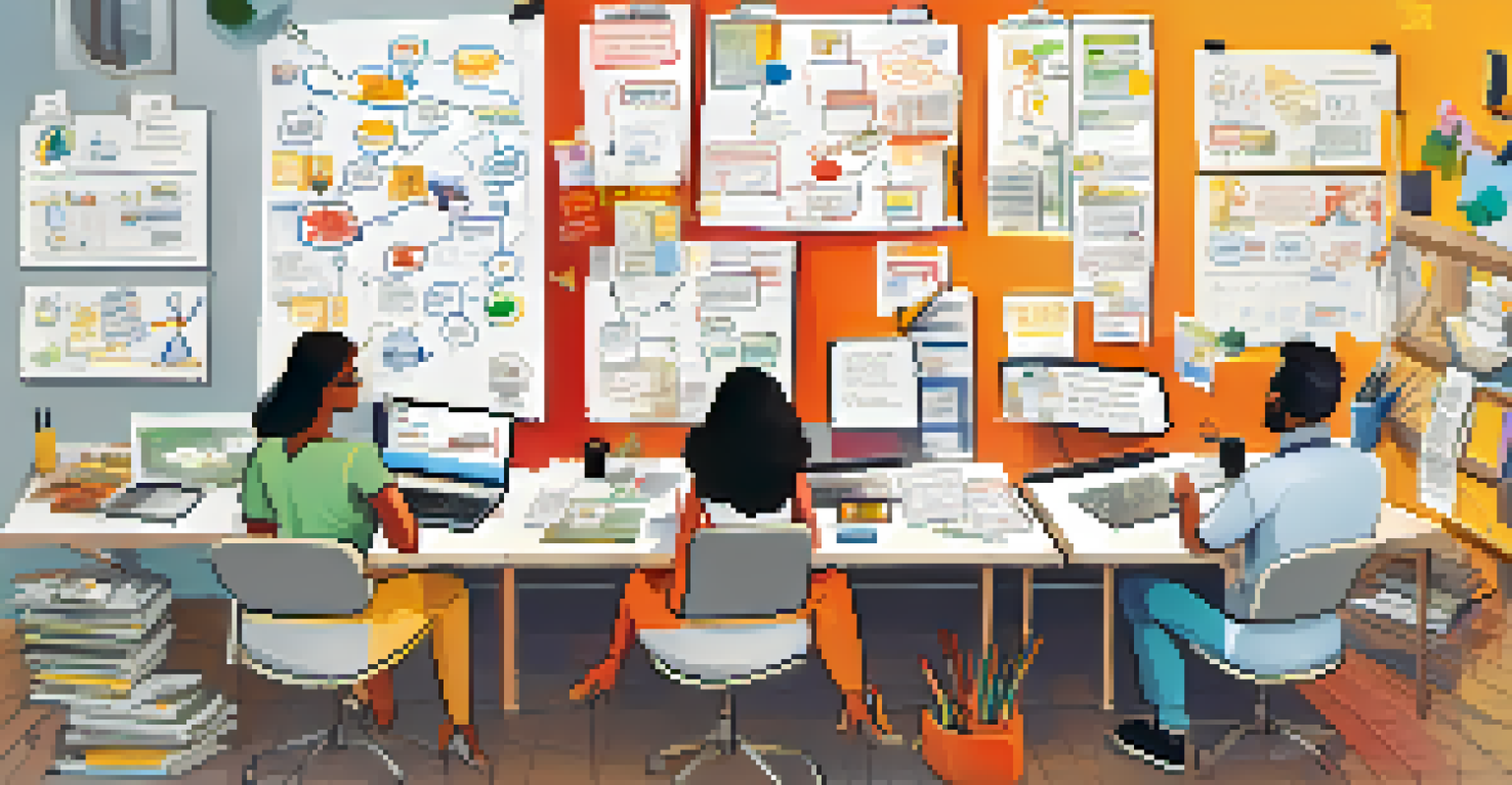 An overhead view of a whiteboard filled with colorful business diagrams and someone writing notes in a collaborative setting.