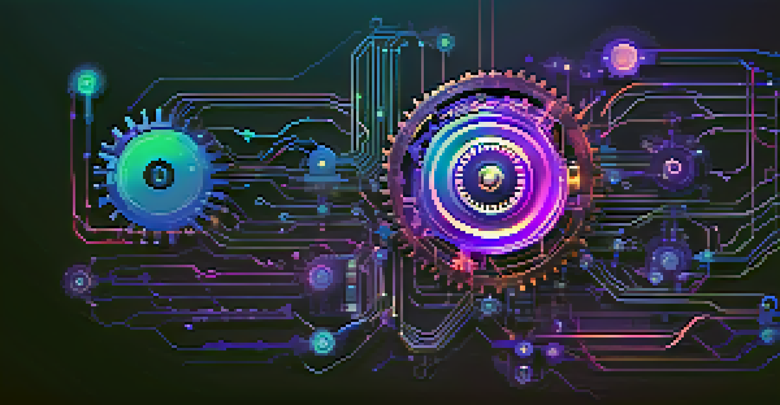 Abstract image depicting interconnected gears and circuits representing AI in business.