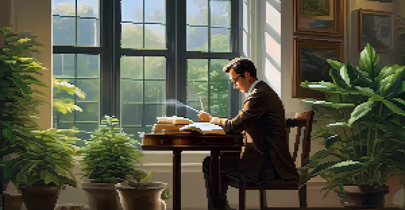 A leader reading a book on emotional intelligence in a cozy office corner with plants and soft lighting.