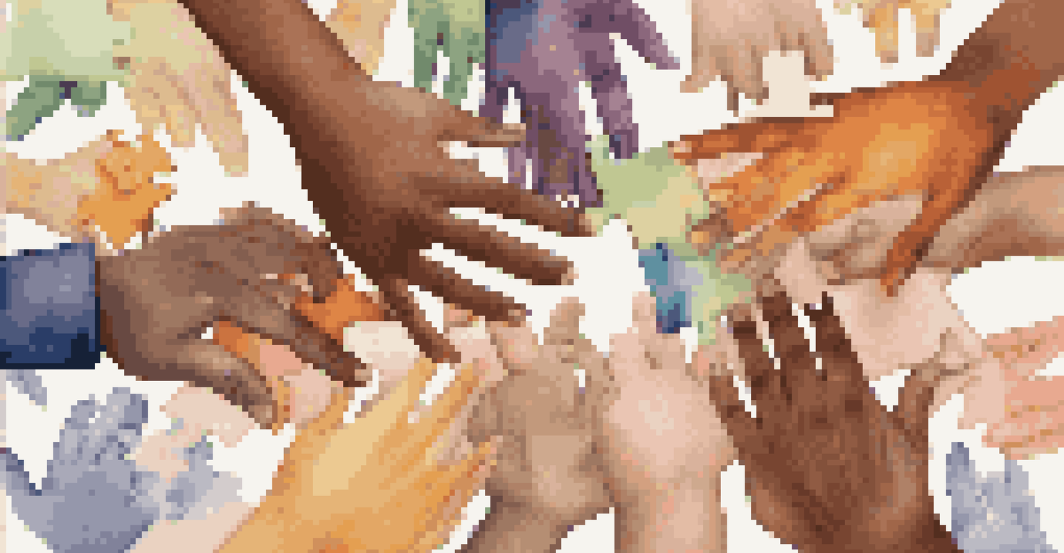Close-up of diverse hands assembling colorful puzzle pieces, representing teamwork and shared values.