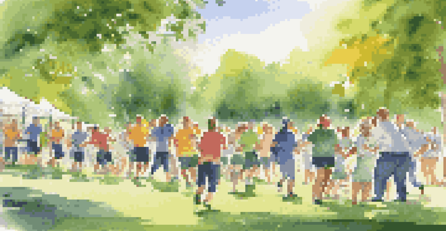 Employees participating in a relay race at an outdoor team-building event in a sunny park, showing teamwork and joy.