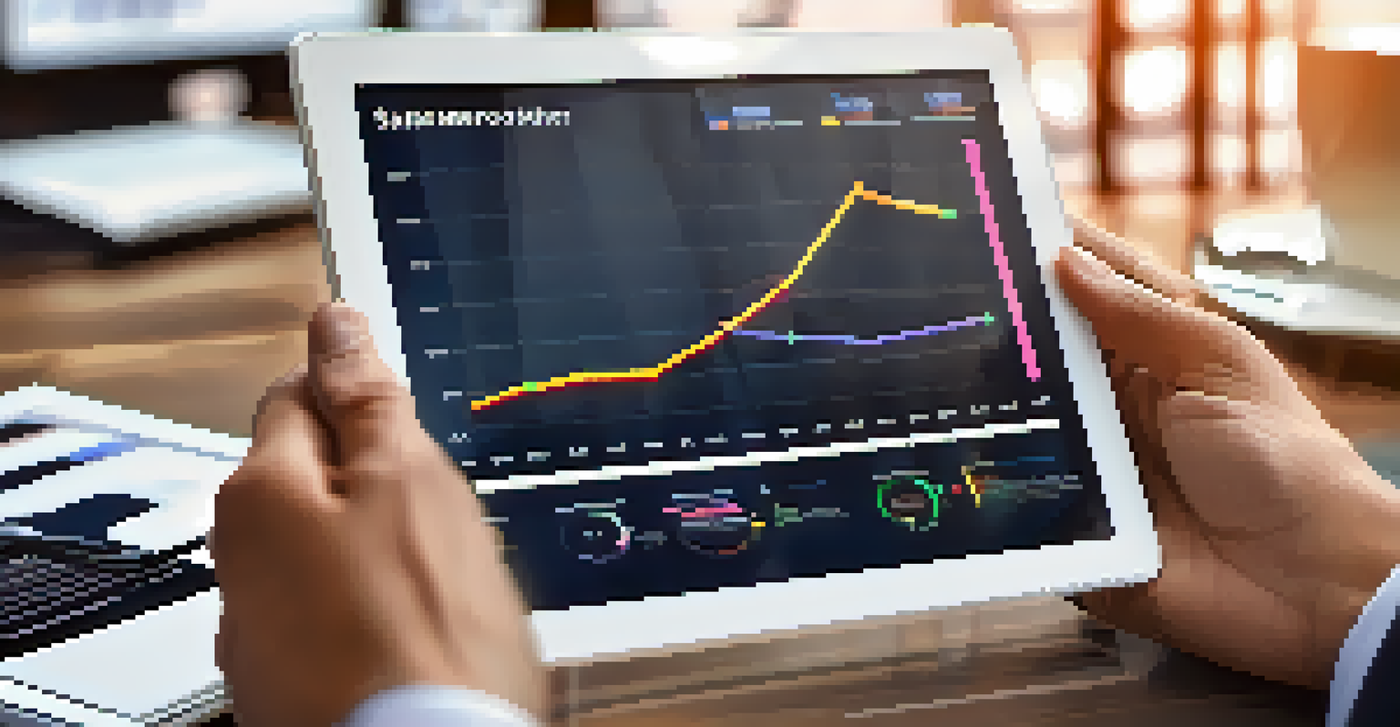 A sales manager reviewing sales metrics on a tablet in a cozy office setting.