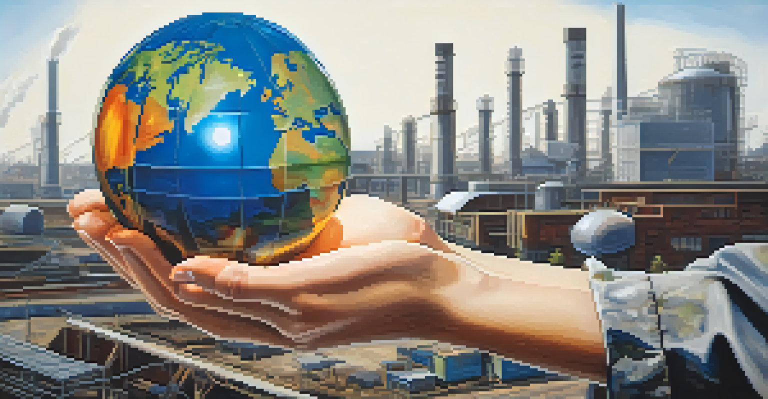 Hands holding a globe made of recycled materials, symbolizing global ethical responsibility.