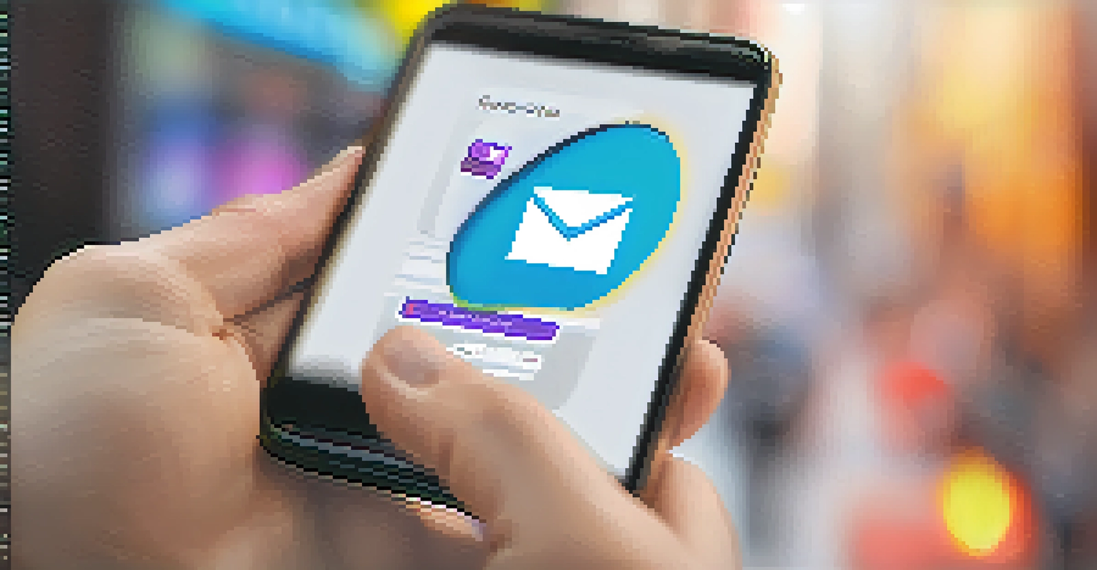 A hand holding a smartphone with an email featuring an engaging subject line, with a blurred background for focus.
