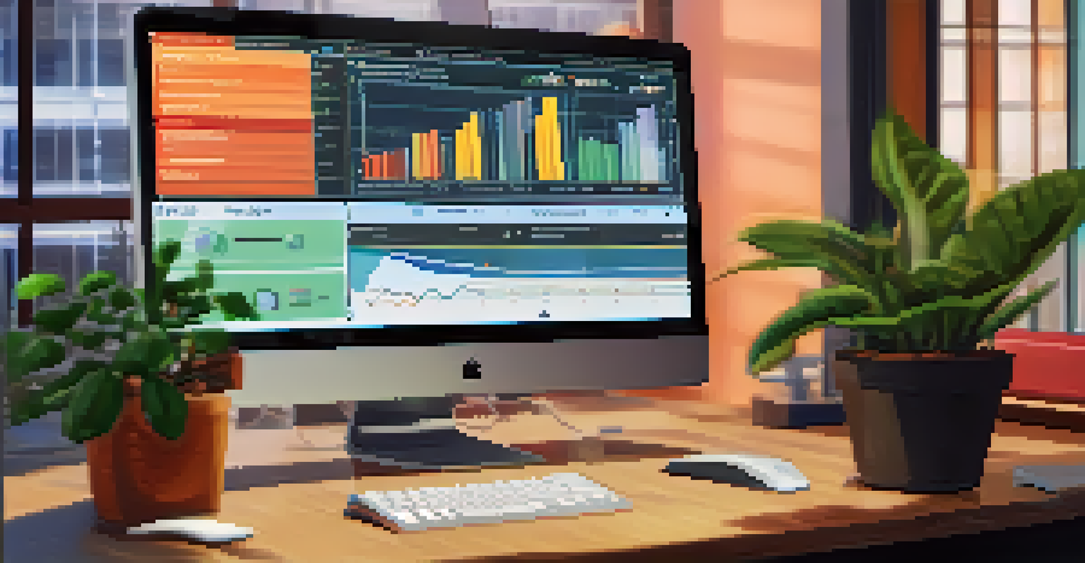 A close-up of a computer screen showing colorful graphs and metrics related to automation performance in an office setting.