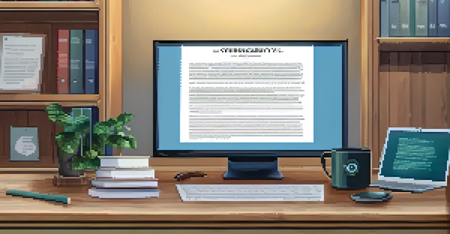 A close-up of a computer screen showing a cybersecurity policy document in a cozy home office setting.