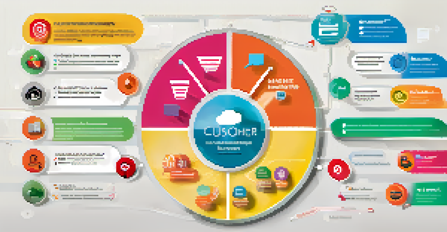 Infographic illustrating the customer journey with icons for various touchpoints such as social media and email.