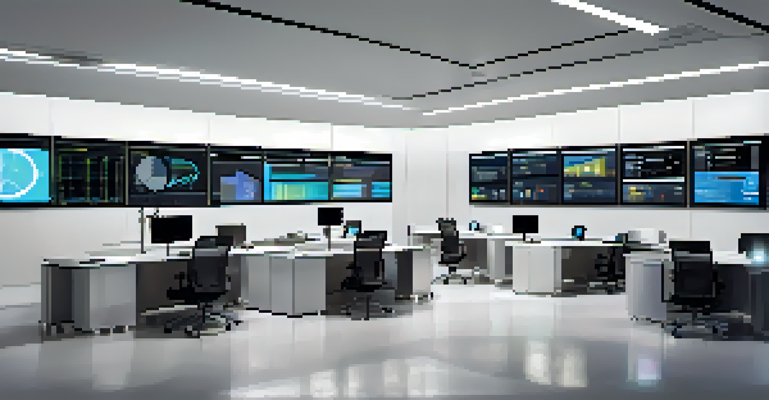 A high-tech digital interface displaying real-time analytics for supply chain collaboration, with graphs and data in a modern office setting.