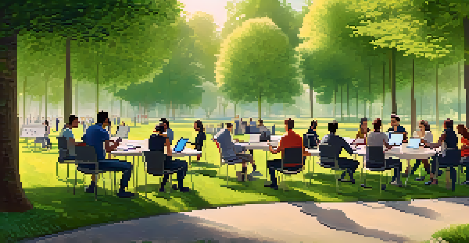 Employees engaged in a data-driven decision-making training session outdoors in a park.
