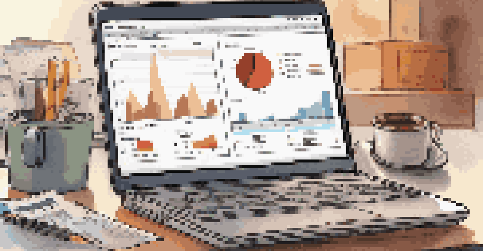 A close-up of a laptop screen showing financial management software for exports, alongside a notepad and a cup of coffee.