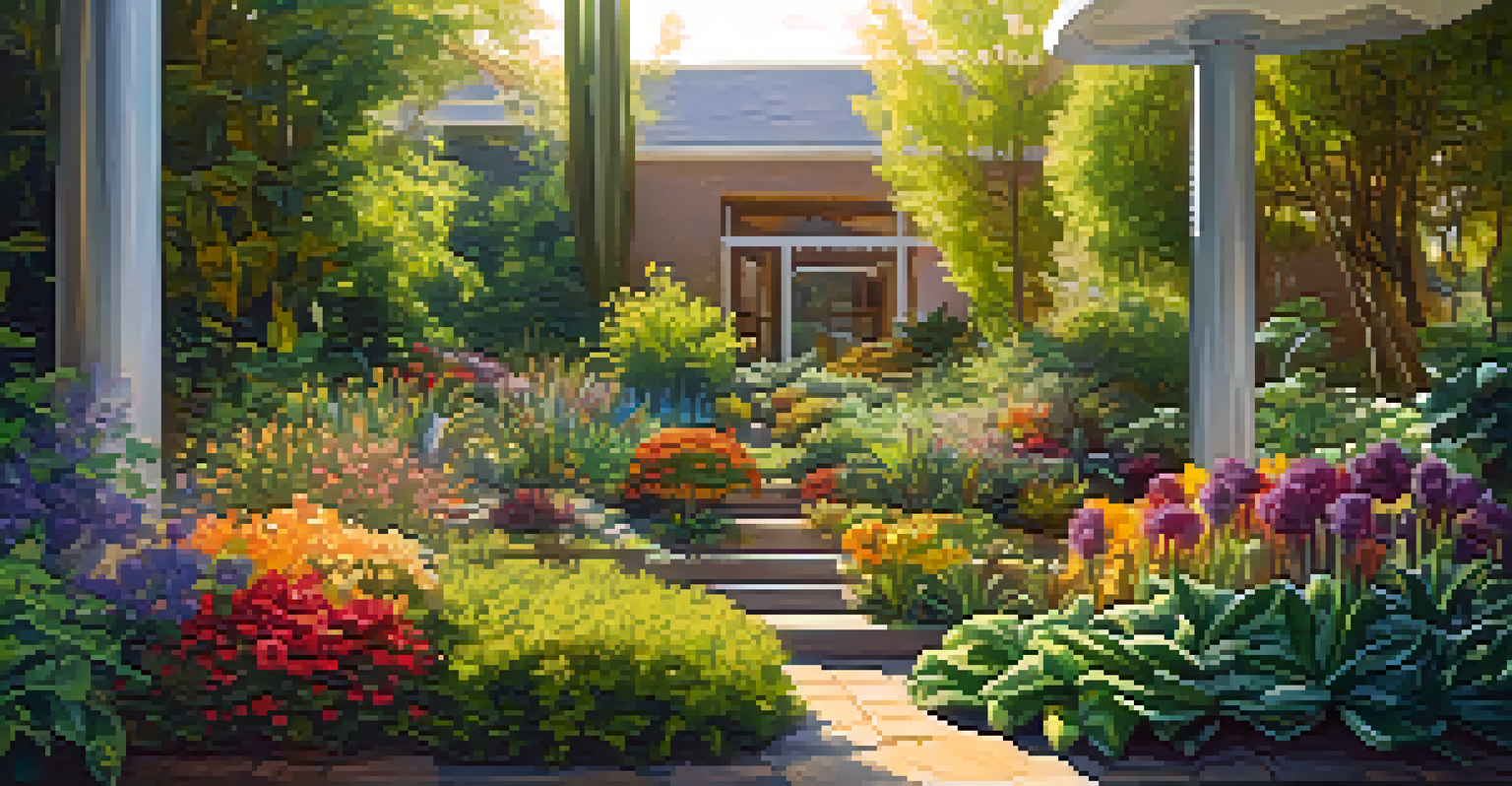 An abstract garden scene illustrating diverse plants growing together, representing creativity and collaboration in an innovative culture, illuminated by warm sunlight.